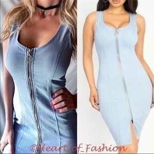 Sleeveless Zip Front Tight Fit Denim Bodycon Dress